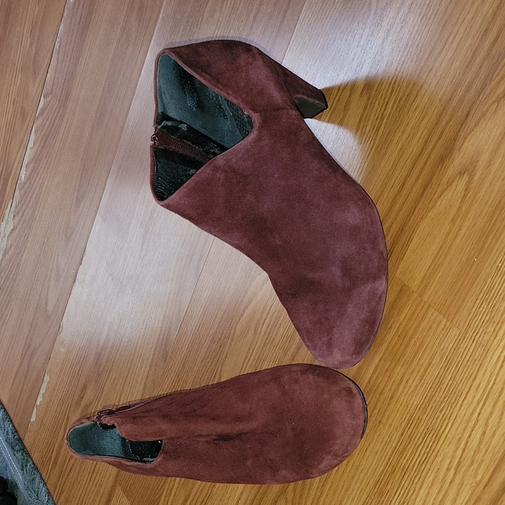 Burgundy suede platform booties